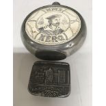 A small Pewter flask H M S hero and a pewter snuff