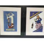 Four framed advertising prints comprising Martini,