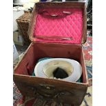 A leather T. Coates hat box case containing Top Ha