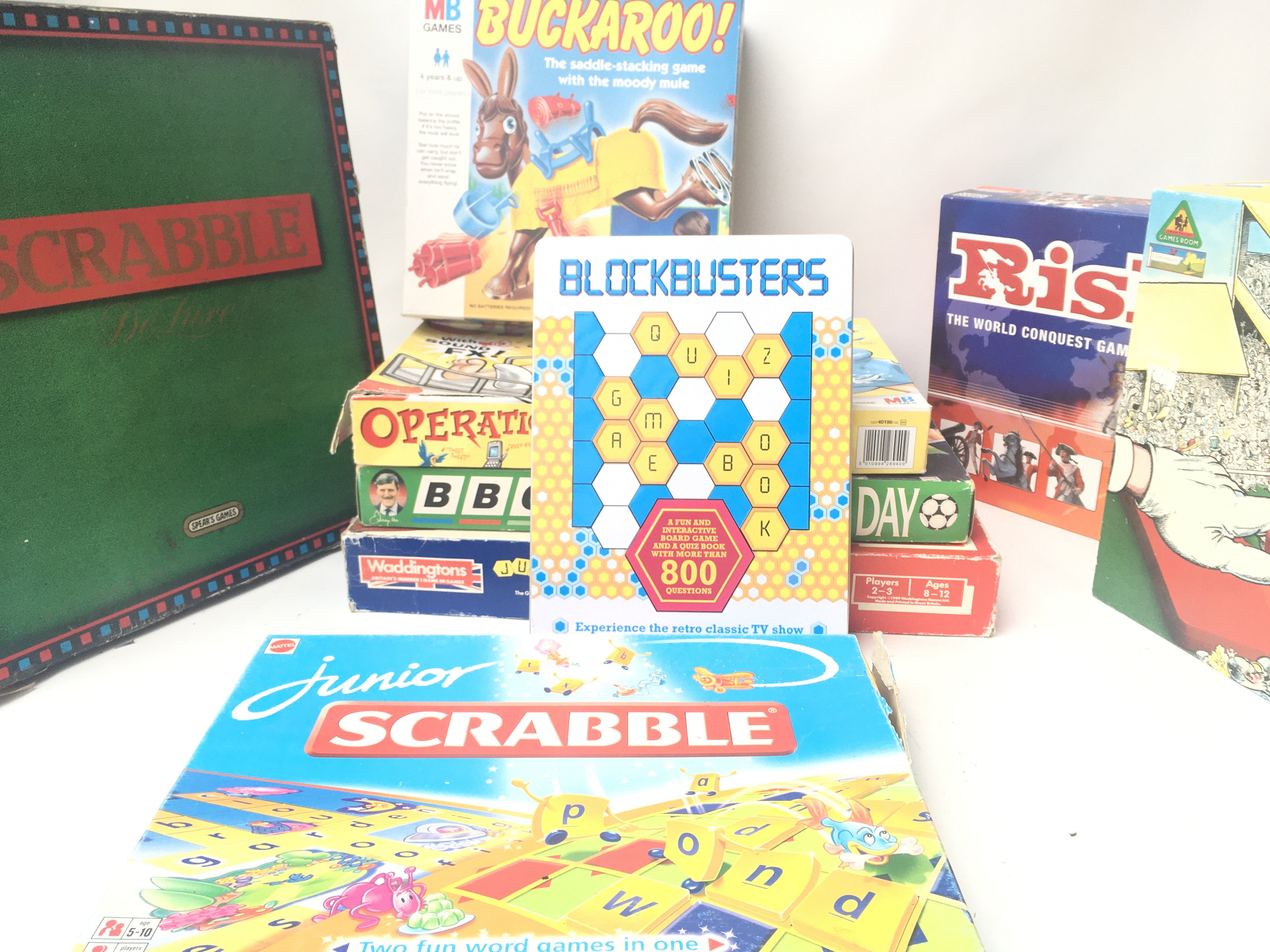 A Collection of 9 Boxed Board Games including Scra