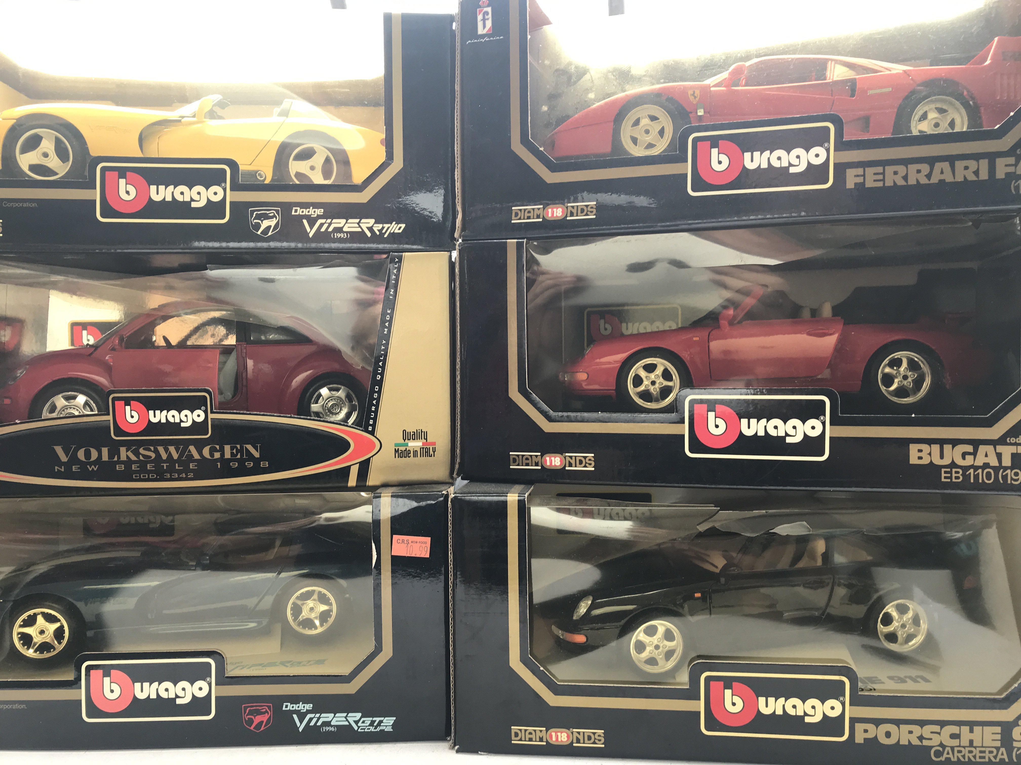 A Box Containing 6 X Burago Vehicles Boxed 1/18 Sc