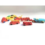 Collection of 6 tudor rose fire engines and car transporters.