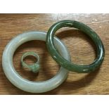 Two Jade type bangles and a jade ring - NO RESERVE