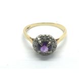 An 18ct gold, amethyst and diamond ring, approx 2.