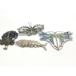 An Art Nouveau design silver and enamel dragon fly