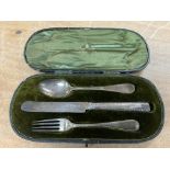 A cased hallmarked silver knife, Fork and spoon se