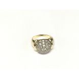 An unusual stone set pave done ring.