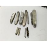 A Collection Of five penknifes including silver an