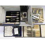 A wooden box containing various cutlery both cased and loose - NO RESERVE