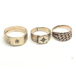 Three gents 9ct gold rings set with turquoise and