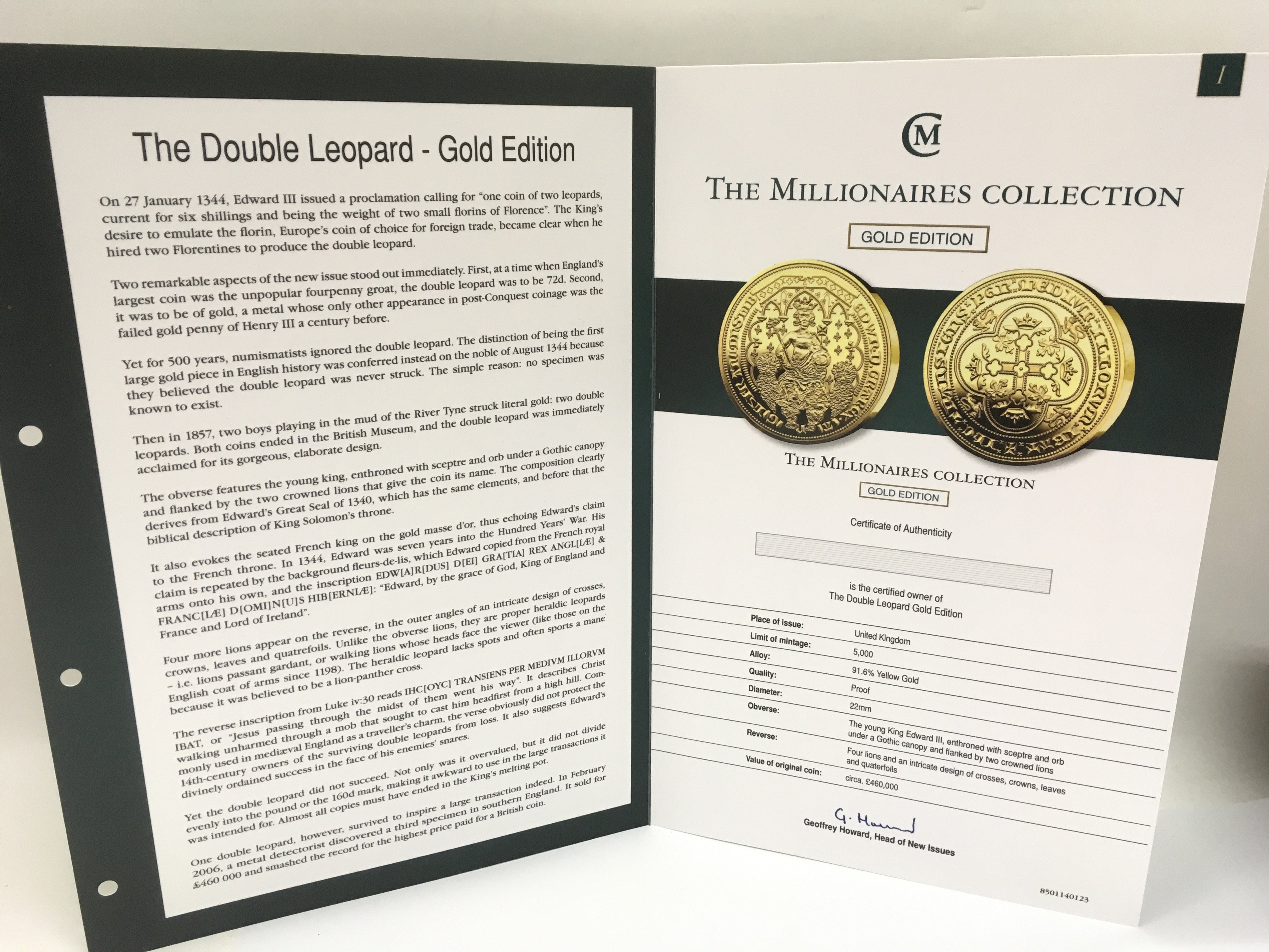 A gold proof double leopard coin from the Millionaires collection with COA. - Image 3 of 3