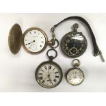 Four various pocket watches, some damage.