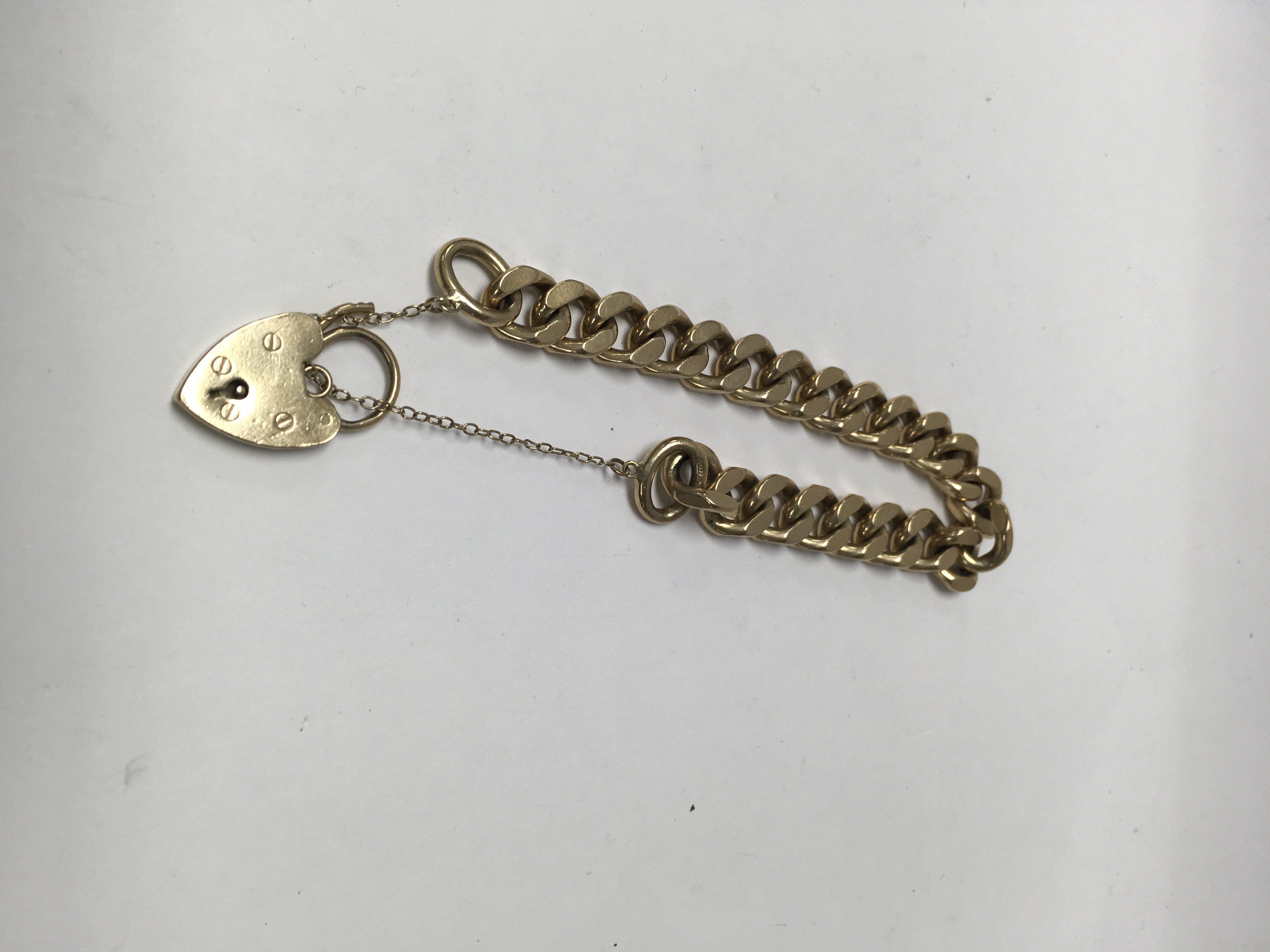 A 9 ct gold bracelet with heart clasp 56 grams. - Image 2 of 2