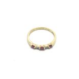 A 9ct gold five stone ruby and diamond ring, appro