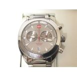 A Gents Zodiac Chrome Chronograph watch with two subsidiary dials red second and subsidiary hands on