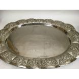A white metal tray with foliage boarder 1.295 kg 38 cm - NO RESERVE