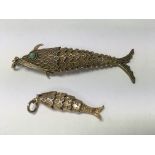 A small 9 ct articulated fish 7 grams and one othe