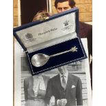 A cased hallmarked silver spoon presented to staff at Mappin & Webb for the wedding of Princess