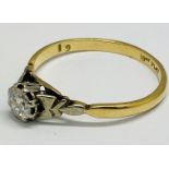 A 1920s 18ct gold and platinum solitaire diamond ring approximately 0.35ct colour G.