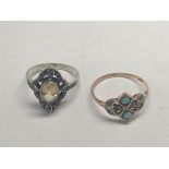 A 9ct gold ring set with turquoise and a silver ri