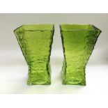 A pair of Whitefrairs style glass vases in green,