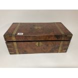 A Victorian walnut veneered brass bound writing sl