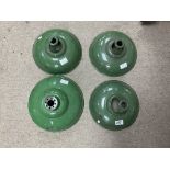 4 vintage industrial green enamel lights shades. (Varying designs, conditions, largest 30cm).