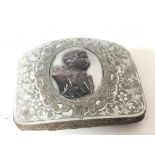 A quality 19th century mother of Pearl Purse with a raised portrait of a gentleman. 8cmx6cm