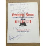 1978 signed Footballer of the Year menu. Evening News awards, signed clearly in biro by Bobby Moore,