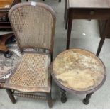 A small French wicker bobbin chair together with a