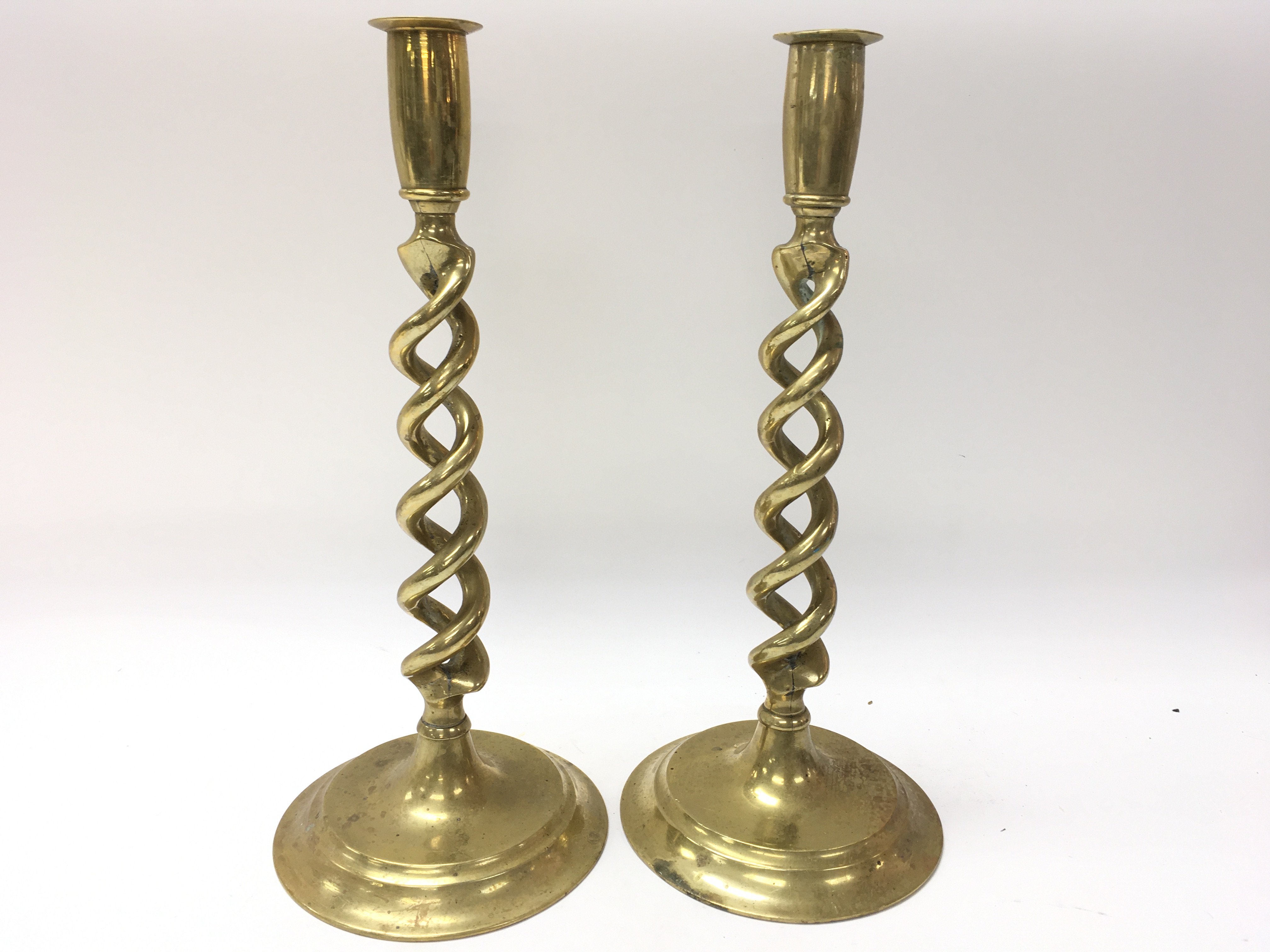 Pair of brass Barley twist candlesticks