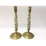 Pair of brass Barley twist candlesticks