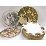 A collection of ceramics including Wedgwood, Royal Albert plates in Old Country Roses pattern, a