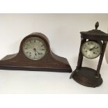 An Edwardian inlaid walnut mantel clock and a four