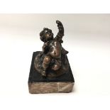 Victorian bronze cherub on marble base