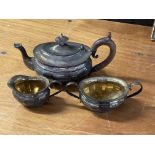 A 3 piece silver plated tea set together with a collection of silver plate and metalware - NO