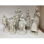 7 large Victorian Parian ware figurines. (Varying