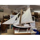 A large hand built model pond yacht. L.165cm x 126