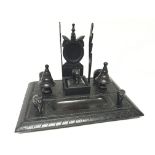 An ebony late Victorian desk pen tray each corner