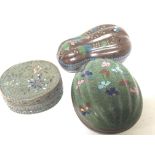 Two late 19th century cloisonnÃ© nut shaped boxes and one other oval box 9cm (3)