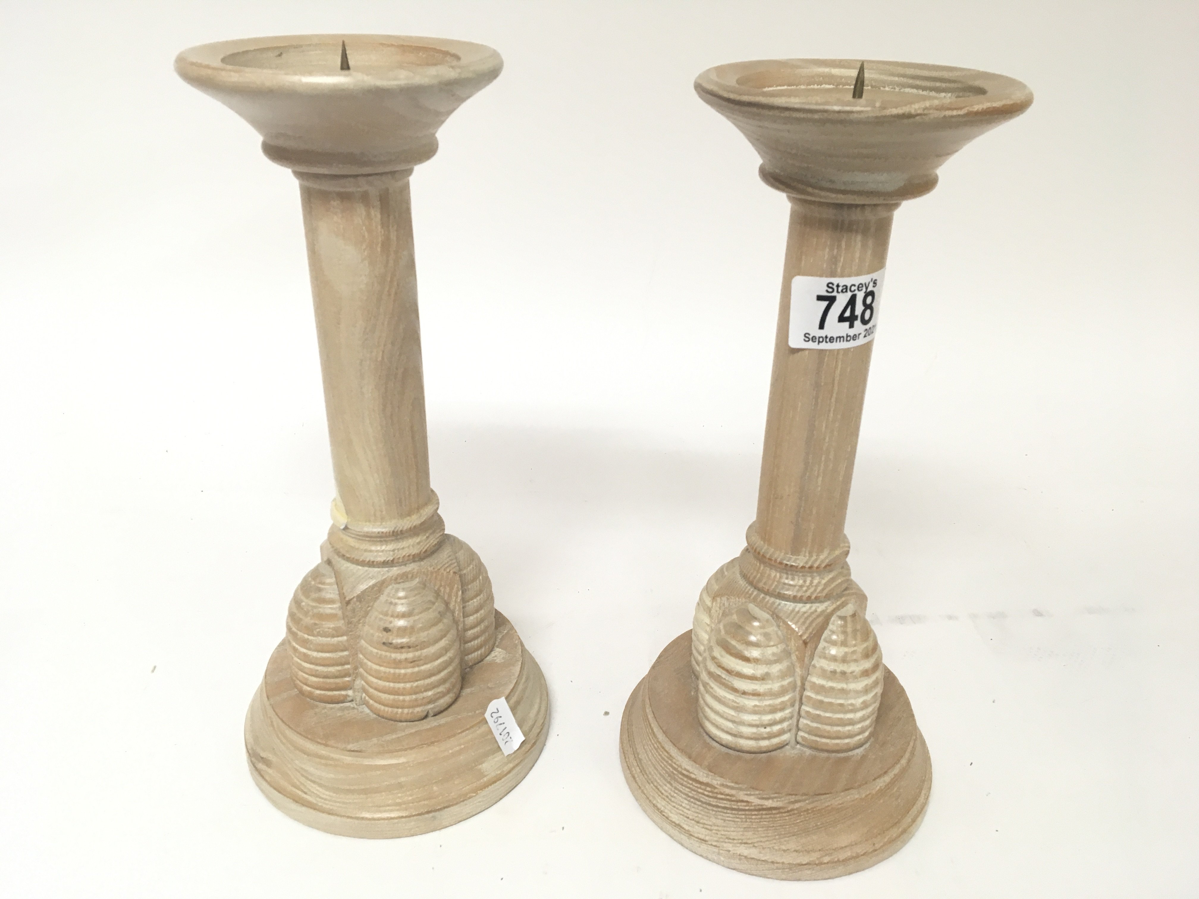 A pair of modern design limed oak candle sticks by Kennith Turner of London Hight 29cm - NO RESERVE