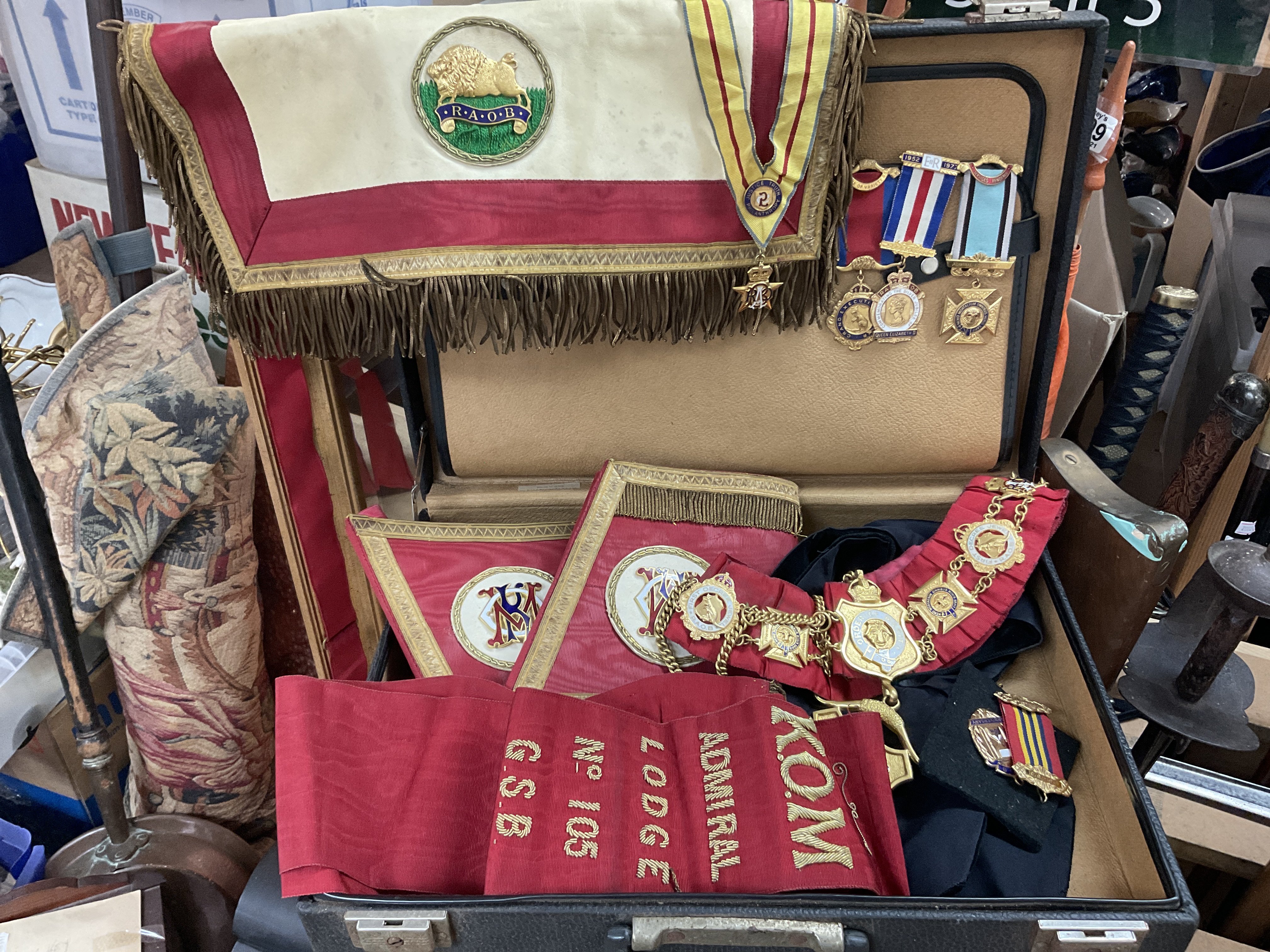 Royal order of the Buffalos ceremonial sash, cuffs and medals - NO RESERVE