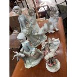 3 Lladro figurines together with a NAO ducks figure, A Capodimonte figure and a Spanish porcelain