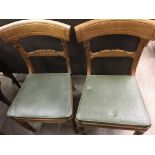 Three oak dining chairs with green seats on turned a fluted legs - NO RESERVE