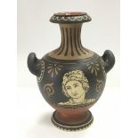 A Mettlach twin handled pottery vase decorated with Classical figures, approx height 17cm - NO