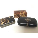 A small tortershell box of rectangular shape and two late Victorian purses (3)