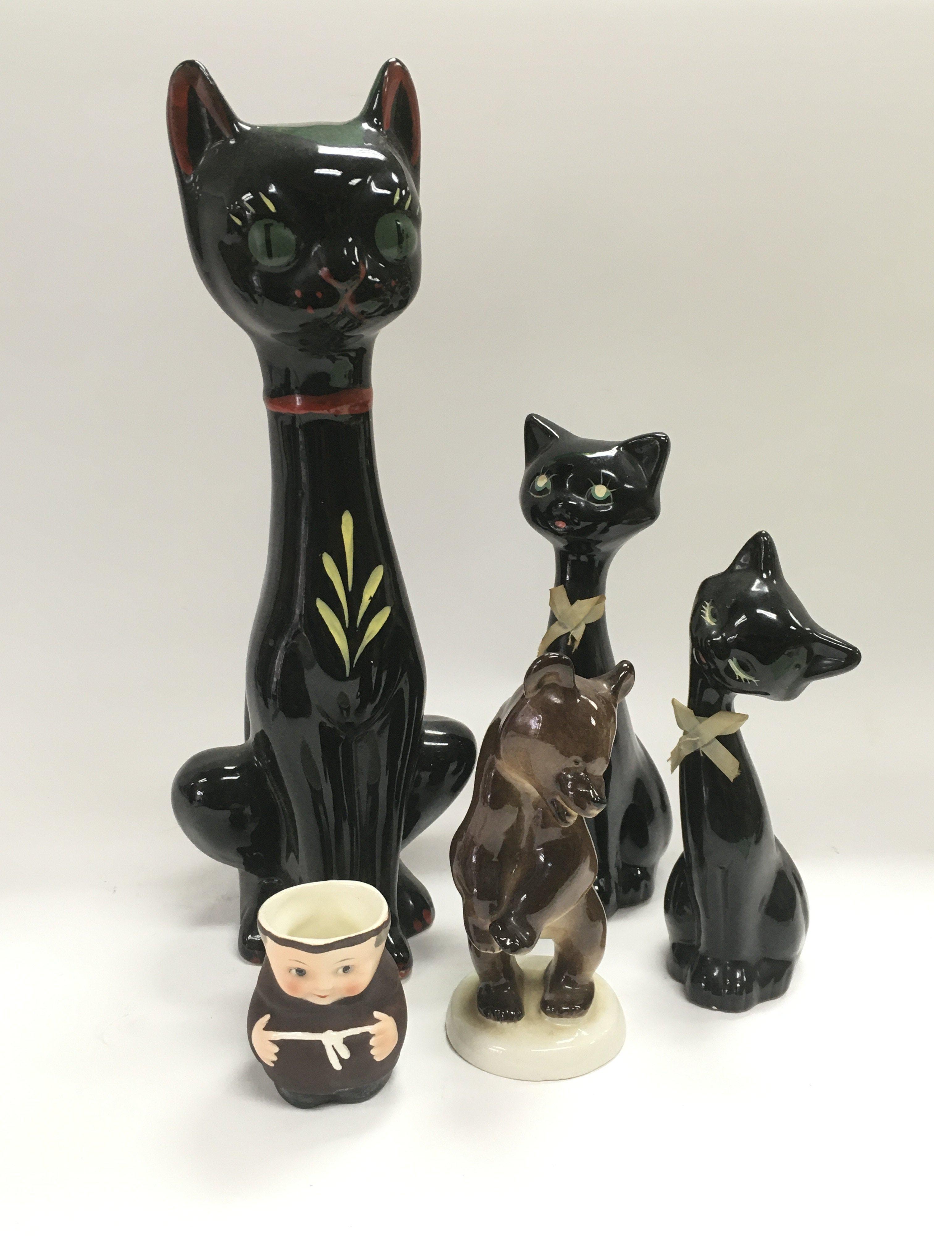 Three ceramic figures of cats, Lomonosov bear and a Goebel monk (5) - NO RESERVE