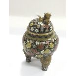 A cloisonne jar and cover surmounted by a dragon, approx height 12cm.