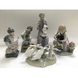 Five Lladro figures, some damage.