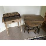 A 19th century pine single door side table and an